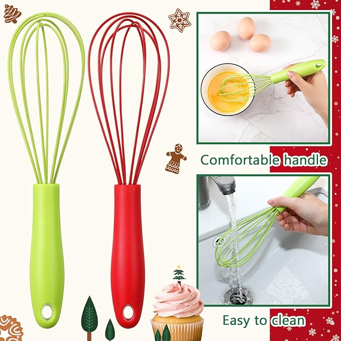 LemonRoad 60 Sets 10 Inch Christmas Whisks Gifts DIY Fillable Christmas Tree Ornaments Red Green Silicone Whisks for Cooking Heat Resistant Egg Beaters Candy Chocolate Holder for Xmas Gifts Favors