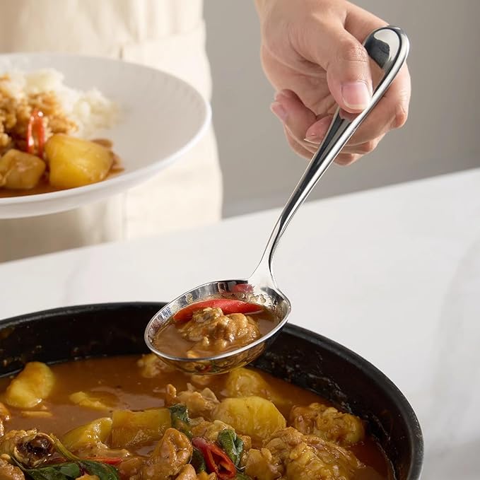 Small Deep Serving spoons -18/10 Stainless Steel scoop spoons perfect for gravies and sauces,Dishwasher Safe 7.7 inch,(2Pack)