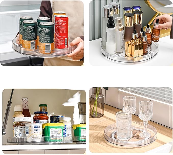 9 Inch Clear Acrylic Lazy Susan Turntable Organizer, Lazy Susan Spice Rack for Kitchen, Pantry Refrigerator,Vanity Bathroom,Spice Rack,Makeup Storage,Cabinet Countertop Organizing.