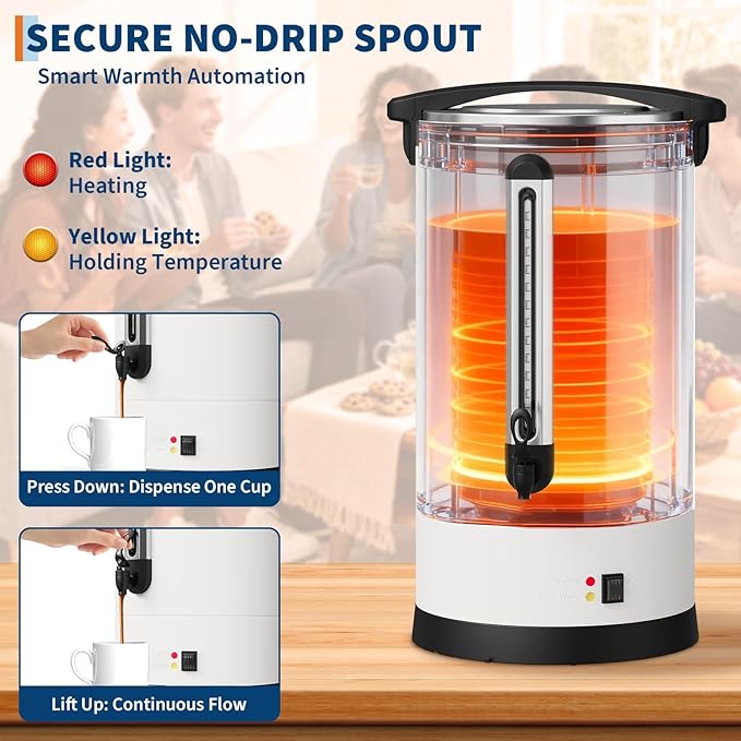 120 Cups Large Coffee Urn with Double Wall Insulation, 18L/4.8 Gallon Stainless Steel Commercial Electric Coffee Maker with Hot Drinks and Hot Water, for Weddings, Parties, Catering, and Buffets