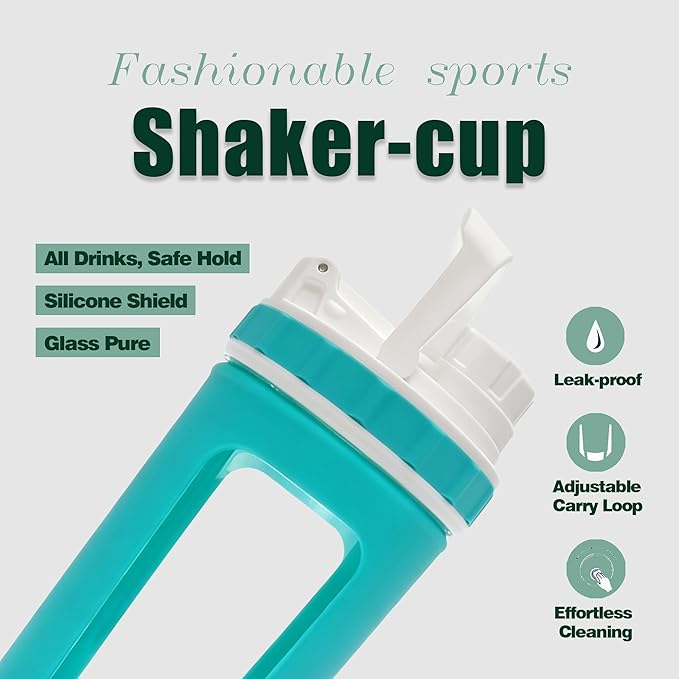 Glass Shaker Cup Odorless BPA Free– Glass Shaker Bottle for Protein 26oz Durable Borosilicate Glass, Leak-Proof & BPA-Free – Ideal for Creamy Protein Shakes, Smoothies & Workout Drinks (Mint)