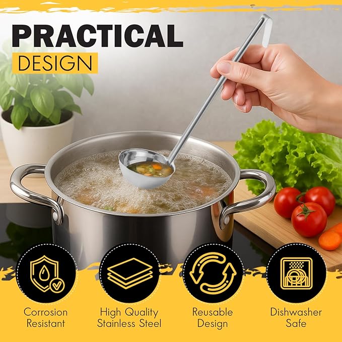Ladle - Durable Stainless Steel Ladle Serving Measuring Soup Dressing Sauce Gravy Sturdy Dependable Long Handle for Kitchen (1, 3 Oz.)