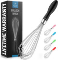 Zulay Kitchen Stainless Steel Balloon Whisk 11 Inch – Durable Wire Whisk with Soft Grip Silicone Handle – Versatile Kitchen Whisk for Blending, Beating, Frothing, Stirring & More - Black