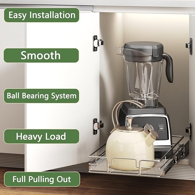 Pull Out Cabinet Organizer 10½" W x 18" D, Heavy Duty Cabinet Pull Out Shelves, Slide Out Drawers Organization for Kitchen Cabinets Bathroom