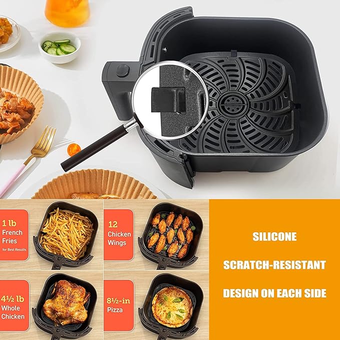 Air Fryer Grill Pan for Chefman TurboTouch Easy View Air Fryer 8 QT, Food Grade Non-Stick Air fryer Accessories Replacement Tray Rack Parts Grill Crisper Plate with Rubber Bumpers, Dishwasher Safe