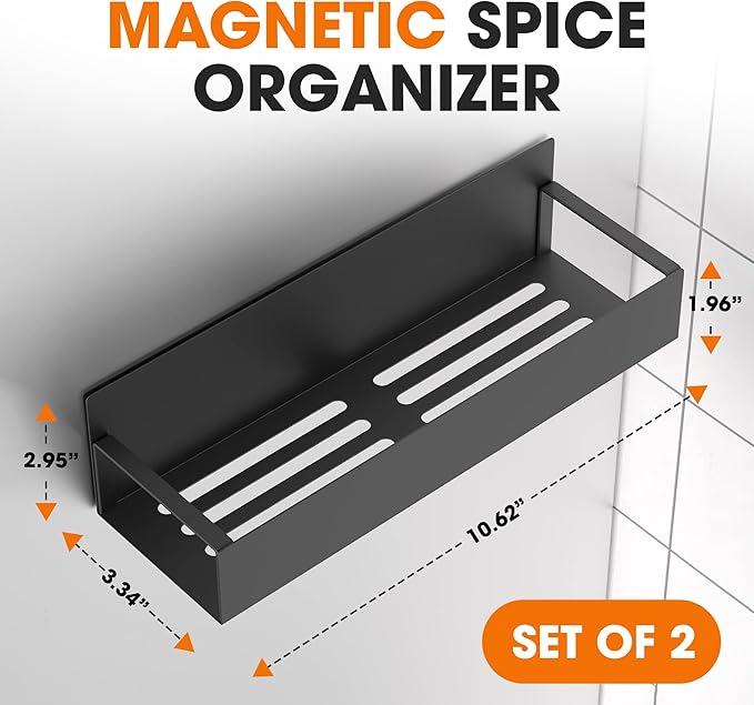 Cheer Collection Magnetic Spice Rack for Refrigerator – Set of 2 Heavy Duty Magnetic Shelf for Fridge, Magnetic Organizer for Kitchen Storage, Magnetic Shelves for Side of Refrigerator