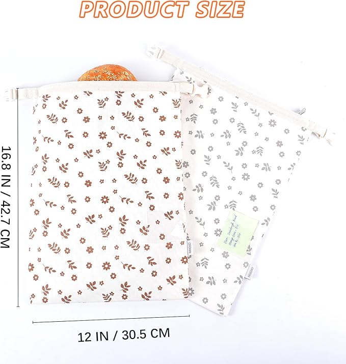 ORORIN Beeswax Bread Bags for Sourdough,Reusable Linen Waxed Sourdough Bread Bags for Homemade Bread,Bread Storage Container to Keep Fresh,Zipper Freezer Bags,Sourdough Accessories (2-Pack)
