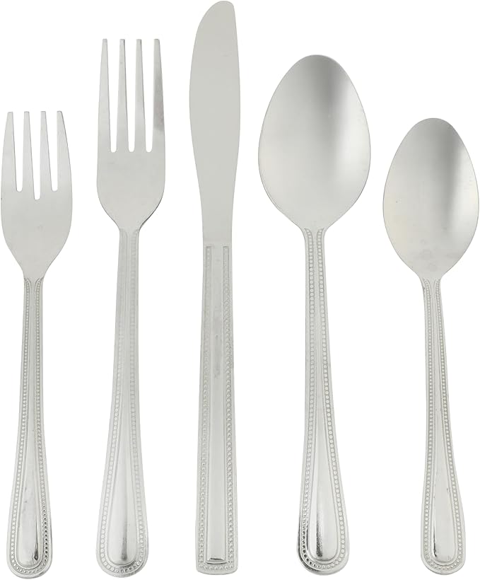 Gibson Home Aston 45-Piece Stainless Steel Flatware Set with Tray and Serving Utensils – Silverware Service for 8