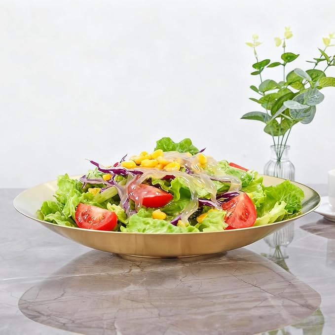 SANQIAHOME 18/8 Staniless Steel Large Serving Bowls,35cm/13.8 in,mixing-bowls pasta-bowls salad-bowls Gold