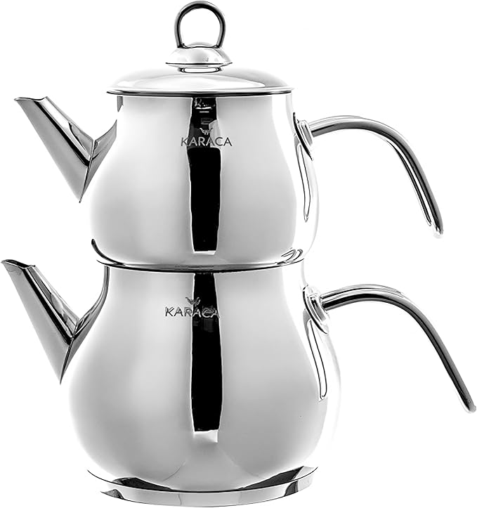 Karaca Layla Teapot Edelstahl, Turkischer Teekocher, Wasserkocher, Teekanne: 1 L Wasserkocher: 1,75 L, Türkisches Teekannen, Kayra Teekannen Set Metal