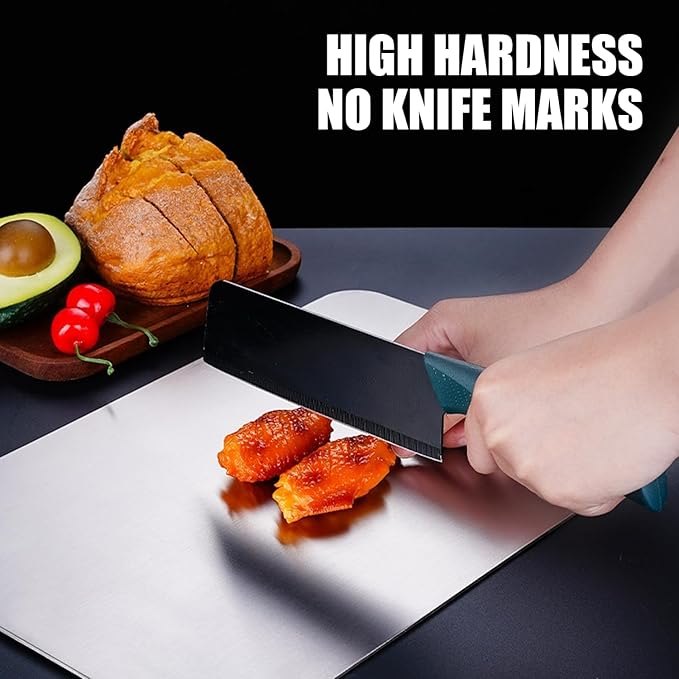 Cutting Board Double Sided,1 Pcs Vegetable Board With Sharpening Stone,Large Size+Small Size,Food Grade Stainless steel and Wheat straw PP Material,Eco-Friendly (Silver)