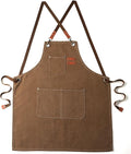 Canvas Apron with Cross Back Straps for Men & men,Chef & work Apron with Multiple Pockets for Cooking,BBQ,Workshop,Gardening and Crafts(Brown)