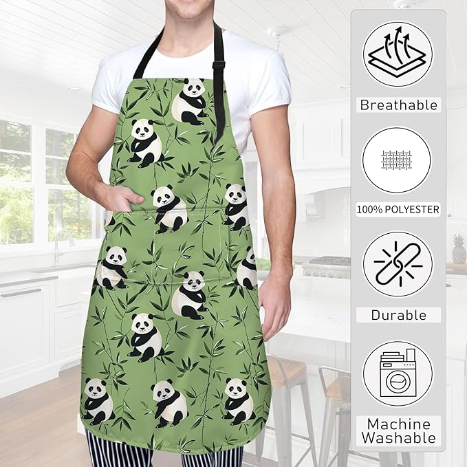 Panda Apron,Oxford Fabric Adjustable Kitchen Apron with 2 Pockets,Waterproof Cooking Aprons for Men Women Mom Wife Dad,Ideal Gifts for Coffee House,Shop,Baking,BBQ,Housewarming,28x33in