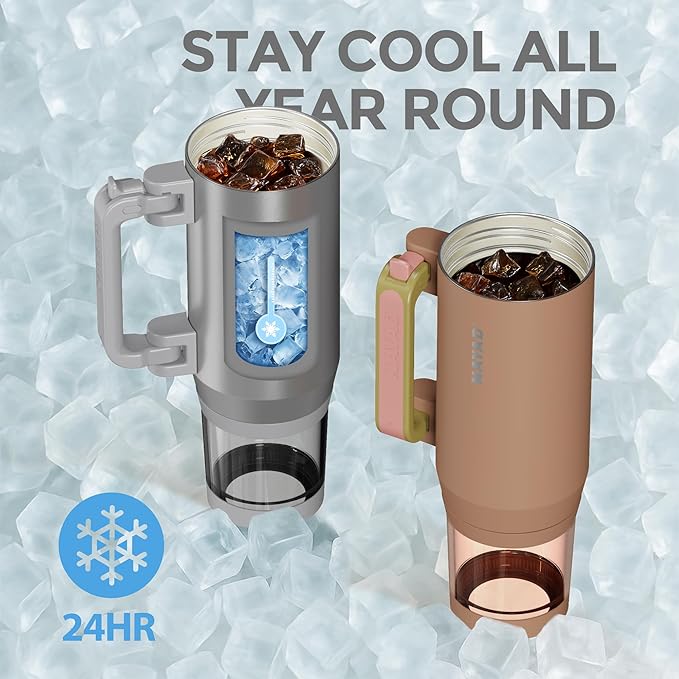 NAYAD 22 oz Flip Straw Tumbler with Handle & 10oz Snack Container Insulated Stainless Steel Water Bottle with Foldable Handle Dual Lids for Travel Gym Car Daily Use Christmas gifts (Metal Gray)