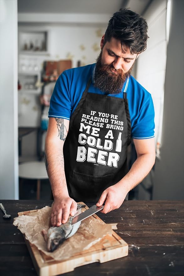 100% Cotton, Black Funny Aprons for Men, Dad, Husband - Birthday, Father’s Day Grilling Gifts for Papa, Husband.