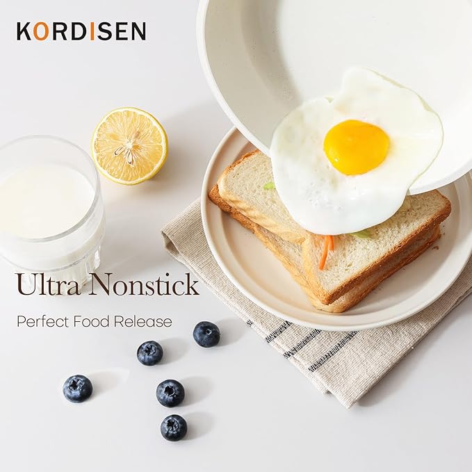 Kordisen Nonstick Ceramic Frying Pan, 11 Inch Ceramic Skillet, Healthy Non Toxic Cooking Pan, Stay-Cool Handle, Induction Compatible, PFOA & PFAS Free, White