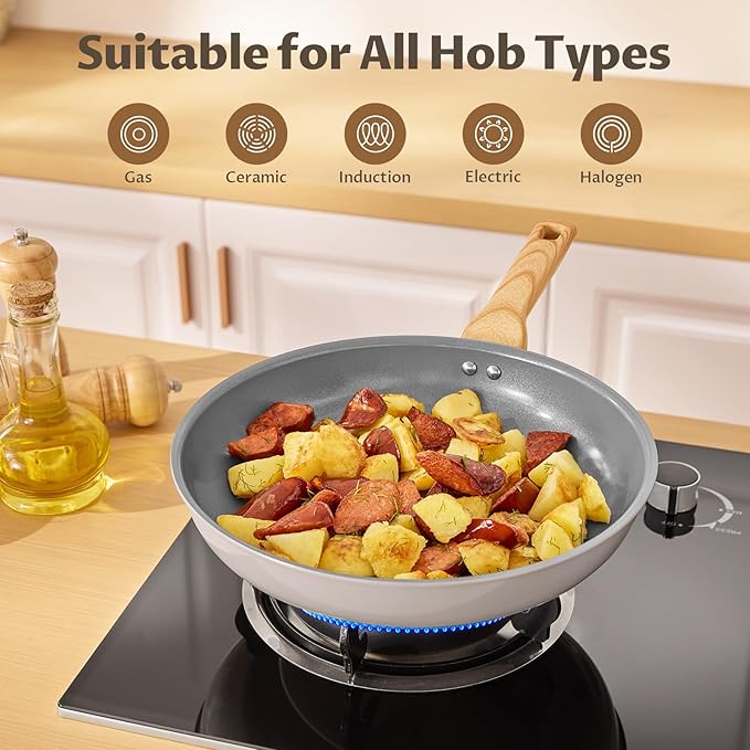 5 Pieces Frying Pans Nonstick with Lid, Ceramic Frying Pan, Molecular-bonded Induction Base, Skillet with Bakelite Handle, Cooking Chef's Pan, PFOA/PFAS/PTFE Free, Induction Compatible