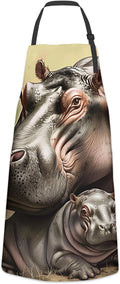 Realistic Hippo Apron for Women Men, Cooking BBQ Chef Polyester Lightweight Heartwarming Design Aprons with Pockets for Baking Kitchen Gardening Cleaning, Adjustable Neck Strap, 28×33inch