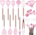 Kitchen Utensil Set with Holder, 22 Pcs Silicone Cooking Utensils Set for Nonstick Cookware, Heat Resistance Spatula Set, Stainless Steel Handle Kitchen Gadgets Utensils Set(Pink)