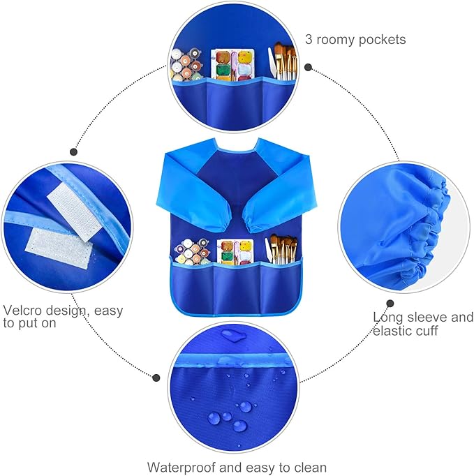 KUUQA Waterproof Children Art Smock Kids Art Aprons, Painting Supplies (Paints and brushes not included)