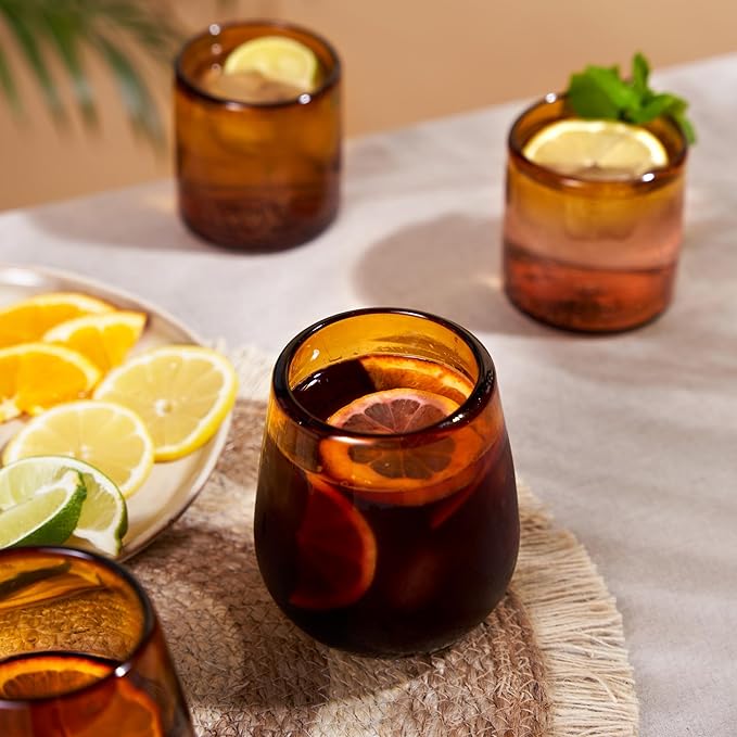 Twine Living El Ocaso Hand-Blown Tumblers, Recycled Drinking Glasses, Sunset Inspired Yellow and Purple Gradient, Mexican Glassware, Decorative Drinkware for Home Bars, 12 oz, Set of 2