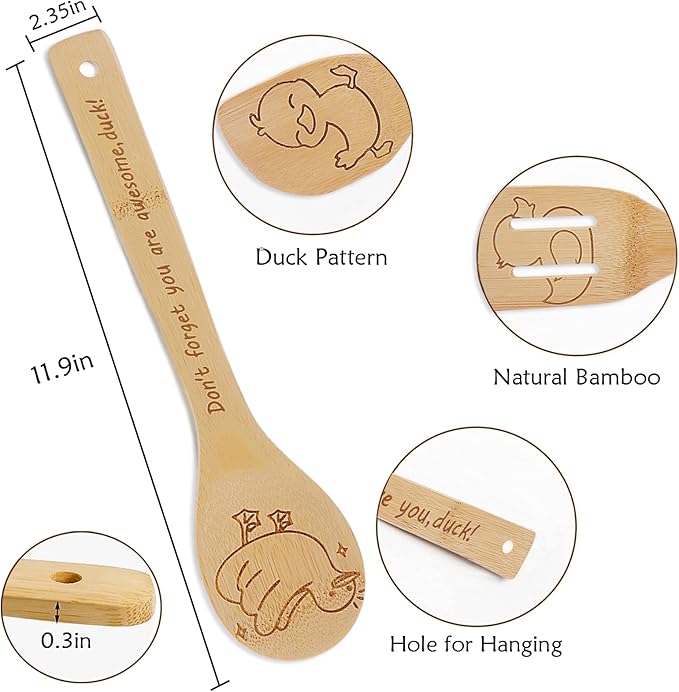 5PCS Duck Wooden Cooking Spoons Kitchen Decor Duck Gifts for Women Men Duck Lovers Birthday Gifts Party Favors Housewarming Wedding Bamboo Cooking Spoons for Everyday Use