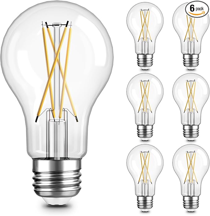 TJOY 6 Pack A19 Vintage LED Edison Bulbs, Dimmable Light Bulb 60W Equivalent, High Brightness 2700K Warm White, 8W E26 Standard Base, 800Lumens, CRI80+, Clear Glass Filament Bulb for Home, Farmhouse
