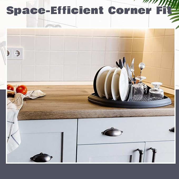 2 Pack Gray Corner Dish Racks Organizer Triangular Sink Counter Drying Rack Plastic Corner Dish Utensil Holder for Plates Bowls Utensils Knives Space Saving Kitchen, 13.7 × 13.7 inch