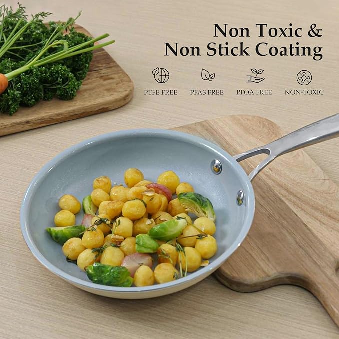 28CM Ceramic Frying Pan with Stainless Steel Handle - Perfect Non Stick Frying Pans for Steak & Non Stick Cooking - Ceramic Pans Frying Pan Trendy Kitchen Essential for Young Chefs