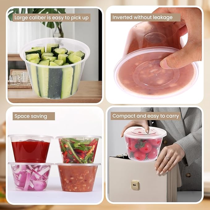 50Sets 16oz Deli Containers with Lids,1 Pint Plastic Food Soup Containers, Disposable To Go Bowls with Lids for Kitchen Campling Prep,Service,Storage Snack,Fruit,Meal,Freezer Microwave Safe