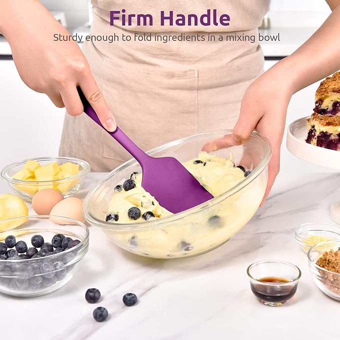 U-Taste Flat Spatula & Spoon Spatula: 11.38in 600ºF Heat Resistant Silicone Bowl Scraper, Flexible Rubber Kitchen Cooking Mixing Utensil with Upgraded Non-Stick Surface (Set of 2, Purple)