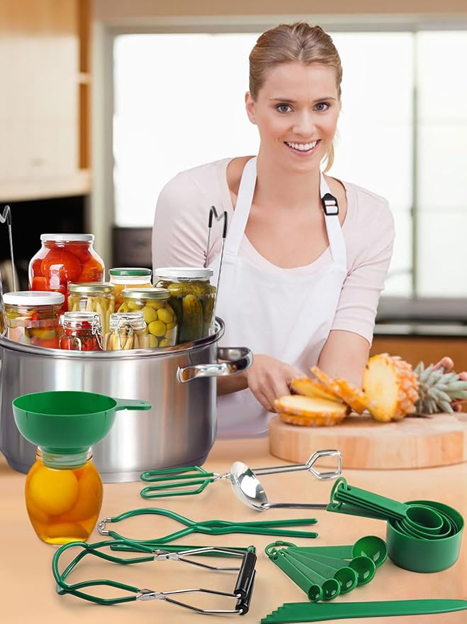 Kalolary Kitchen Canning Starter Kit - 19PCS Supplies with Rack, Tong, Funnel, Jar Lifter for Fruits, Vegetables & Pickle