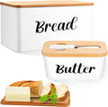 Hushee Metal Bread Box and Butter Dish with Bamboo Cutting Board Lid and Knife Bread Storage Container Breadbox for Kitchen Counter Butter Organizer for Kitchen Countertop Decoration(White)
