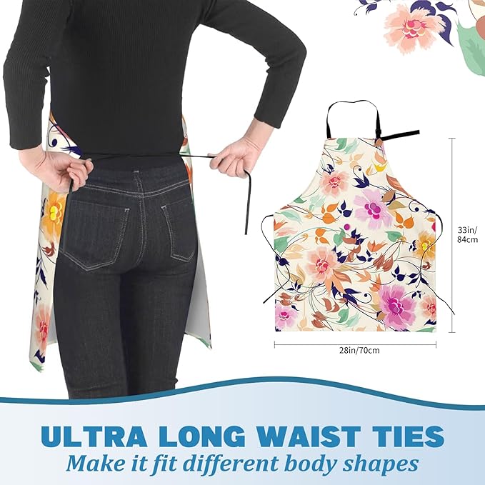 Cute Black Bat Apron for Women with Floral,28x33in,Gothic Kitchen Aprons with 2 Pockets, Oxford Fabric, Goth Halloween Adjustable Apron for Cooking Baking Gardening Chef,Gifts for Mom Wife