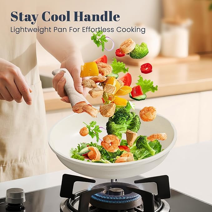 Granite Frying Pan, 8 Inch Non Stick Frying Pans, Lightweight Nonstick Pans for Omelets & Eggs, PFOA & PFAS Free Non-toxic Cookware Chef's Pan, Induction Compatible Fast & Even Heat Skillet