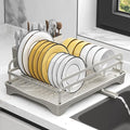 Dish Drying Rack,Dish Racks for Kitchen Counter,Metal Dish Drainer with Adjustable Drainage Spout,Removable Knife and Fork Holder (Grey)