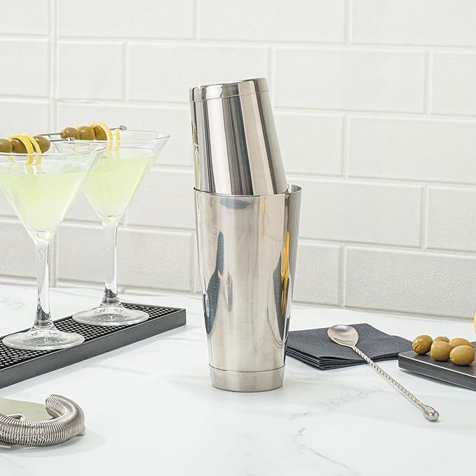 Restaurantware Bar Lux 16 Ounce Boston Shaker 1 Metal Cocktail Shaker - Weighted Bottom No Leak Stainless Steel Martini Drink Mixer Essential Bar Tool For Home Use Or Bartenders