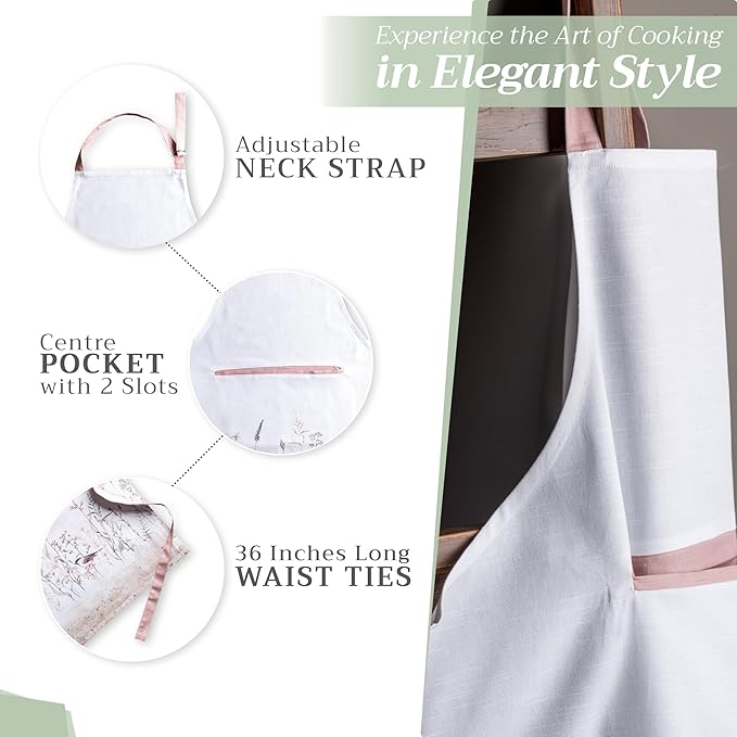 Maison d' Hermine 100% Cotton Apron for women with Pocket Kitchen Chef Apron for Men Cooking Gardening Server Waitress