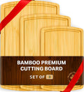 Wood Cutting Boards for Kitchen - Bamboo Cutting Board Set with Deep Juice Groove & Side Handles - Carving Chopping Board Butcher Block for Meat, Vegetables, Charcuterie, Cheese, Serving, or Meal Prep