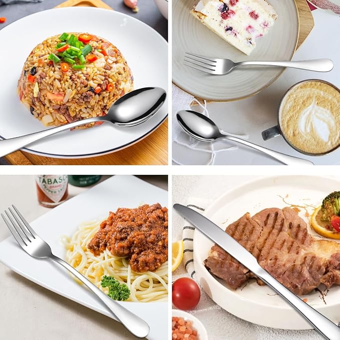 Modern Flatware Silverware Set for 4 Stainless Steel Cutlery 24 Pieces include Forks Spoons Knives Mirror Polished Dishwasher Safe Home and Restaurant Utensils