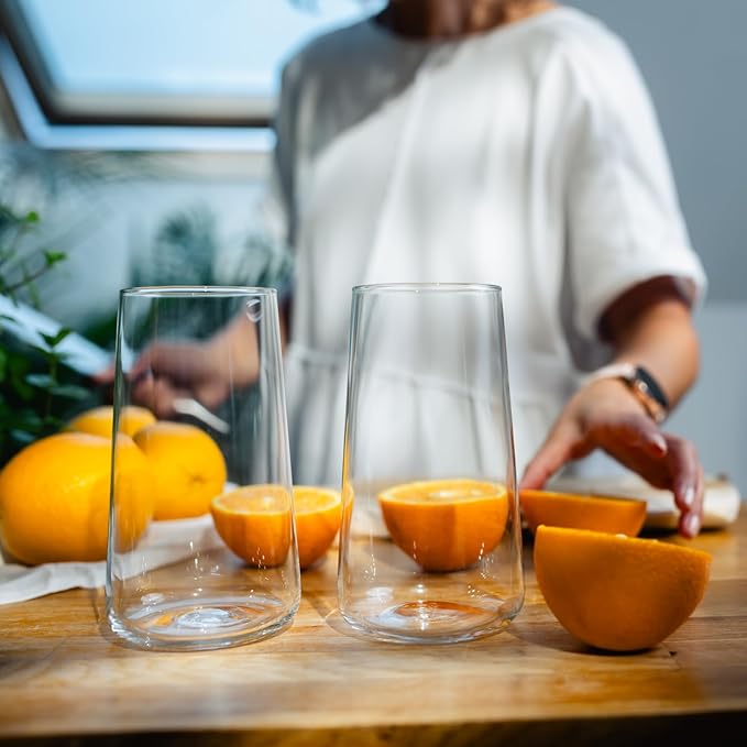 Krosno Water Glasses, Set of 6, Capacity 20 fl oz, Infinity Collection, Thin Highball Glasses,Clear Tall Glass Cups For Water, Juice, Drinks, and Cocktails, Dishwasher Safe, Made in Europe