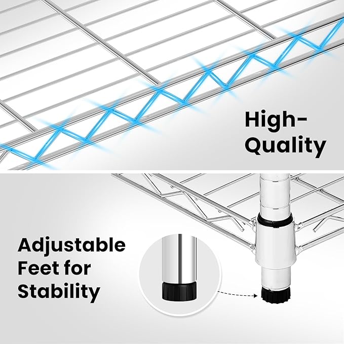 4-Shelf Metal Shelving Rack 36" L x 14" D x 54" H Garage Storage Shelves NSF Adjustable Wire Shelves Organizer for Kitchen Closet Basement, Each Shelf Can Hold 250LBS, Chrome