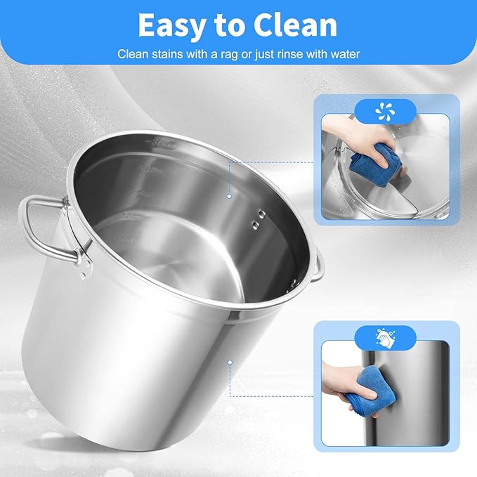 35L/36.9Qt Commercial Large Stock Pot with Lid,Nickel Free Stainless Steel Cookware Healthy Polished Stockpots, Induction Soup Pot for Cooking Home Use