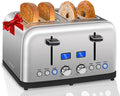 SEEDEEM Toaster 4 Slice, LCD Display, 6 Shade Settings, 1.5'' Wide Slots, Digital Stainless Toaster for Bagel, Defrost, Reheat, Dual Control, Removable Crumb Tray, 1500W, Silver Metallic