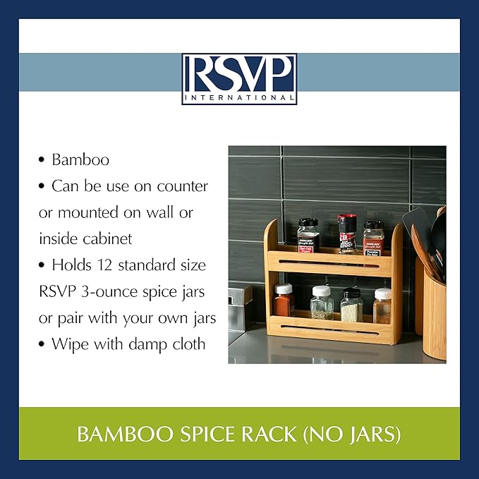 RSVP International Bamboo Collection, Countertop Décor for Kitchen & Tabletop, Spice Rack, 12x2.75x10.25"