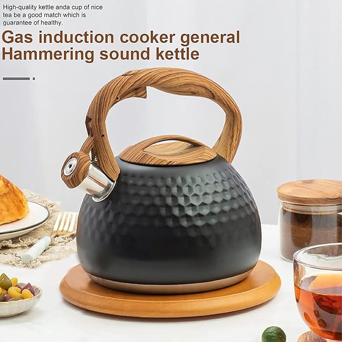 Vilihkc Tea Kettle,3 Quart / 2.8 Stainless Steel Tea Kettles, Food Grade Stovetops Tea pot with Wood Pattern Handle Loud Whistling for Tea, Coffee, Milk etc, Gas Electric Applicable