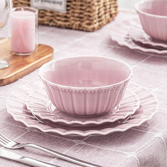 Ceramic Soup Serving Bowls for Kitchen, 6.4 Inch, Set of 4, Cereal Bowl Porcelain, Oven & Microwave Safe, Red