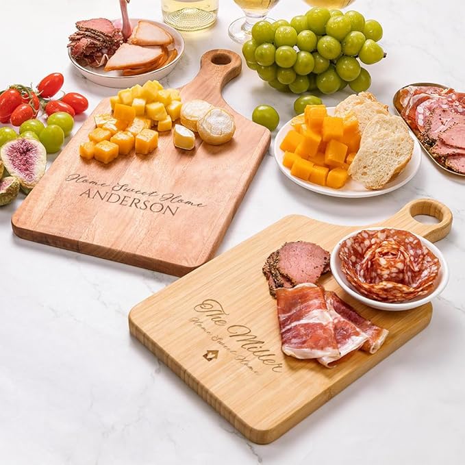 Personalized Wood Engraved Charcuterie Boards with Handle - Custom Reversible Cutting Board S M L - Customized Bridal Shower, Wedding, Anniversary and Housewarming Gifts(Couple Names)