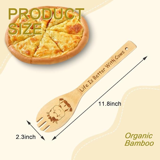 Cow Wooden Spoons for Cooking, Cow Gifts for Women, Cute Cow Kitchen Decor Cow Stuff, Engraved Non-stick Bamboo Cow Kitchen Accessories, Cow Themed Gift for Cow Lovers Mothers Day Gift