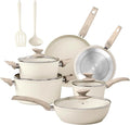 DisDelight Pots and Pans Set Non Stick, Nonstick Induction Granite Kitchen Cookware Sets, Induction Nonstick Granite Cooking Set, Induction Cookware Cooking Pan Set, Pan Sets for Cooking, Cream White